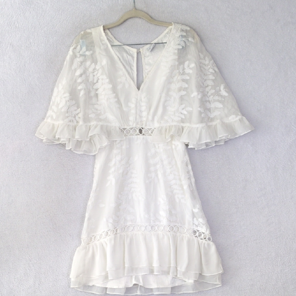 Selfie Leslie Women's White Romantic Flounce Sleeve Boho Chic Dress Size XS